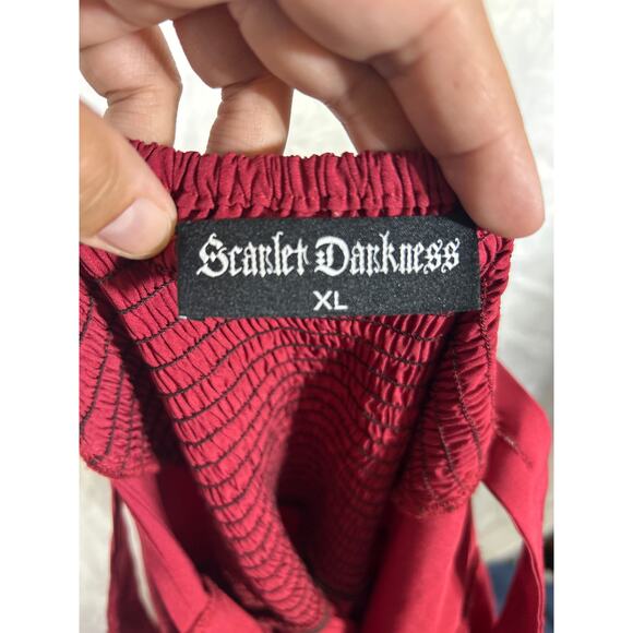 Scarlet Darkness Renaissance Dress Costume XL Red Burgundy Ruffle Hem Smocked - Picture 7 of 11